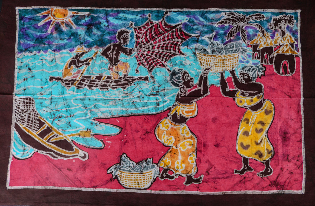 "Fetching Water" African Batik Wallnhanging