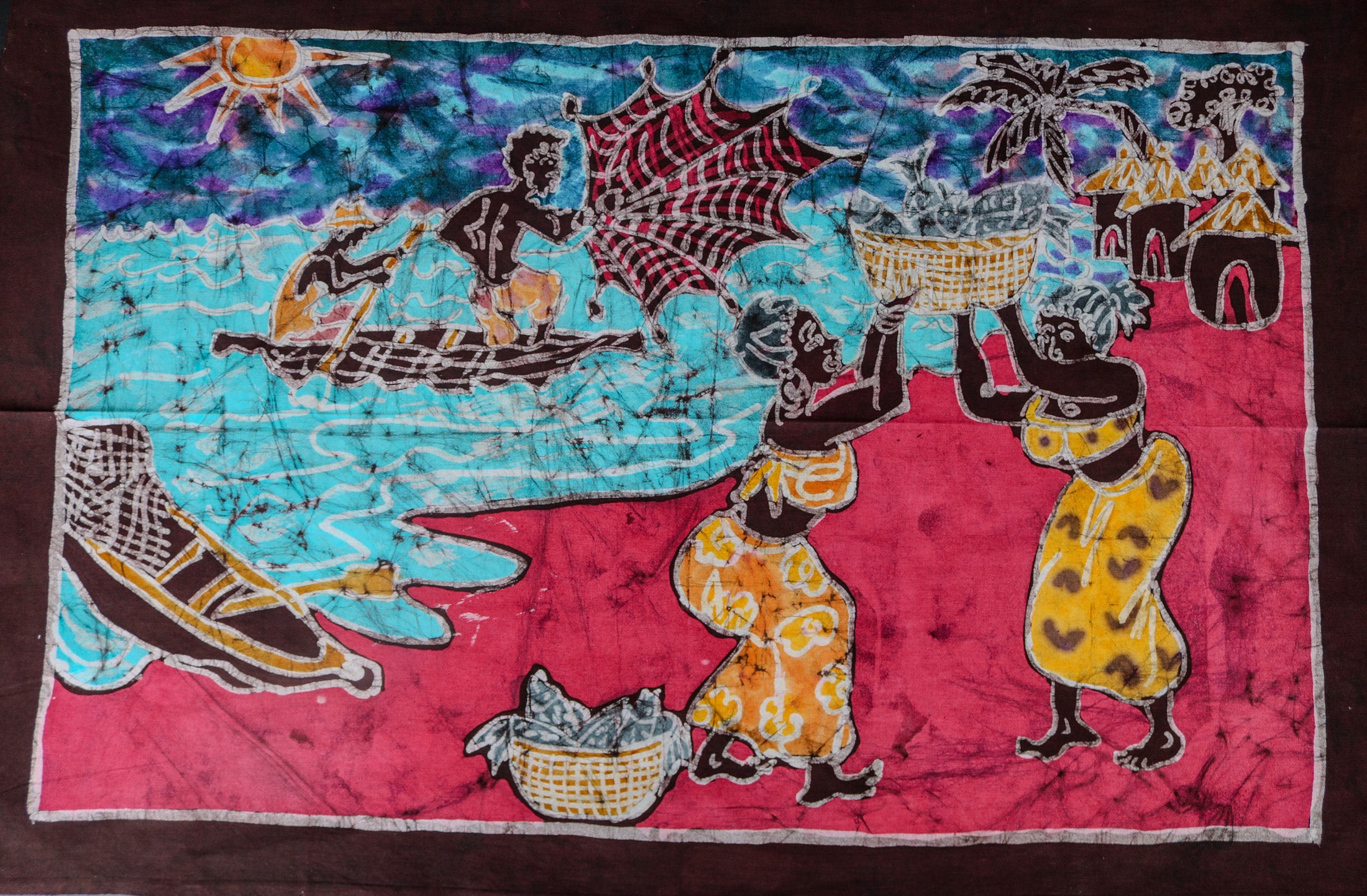 "Fetching Water" African Batik Wallnhanging